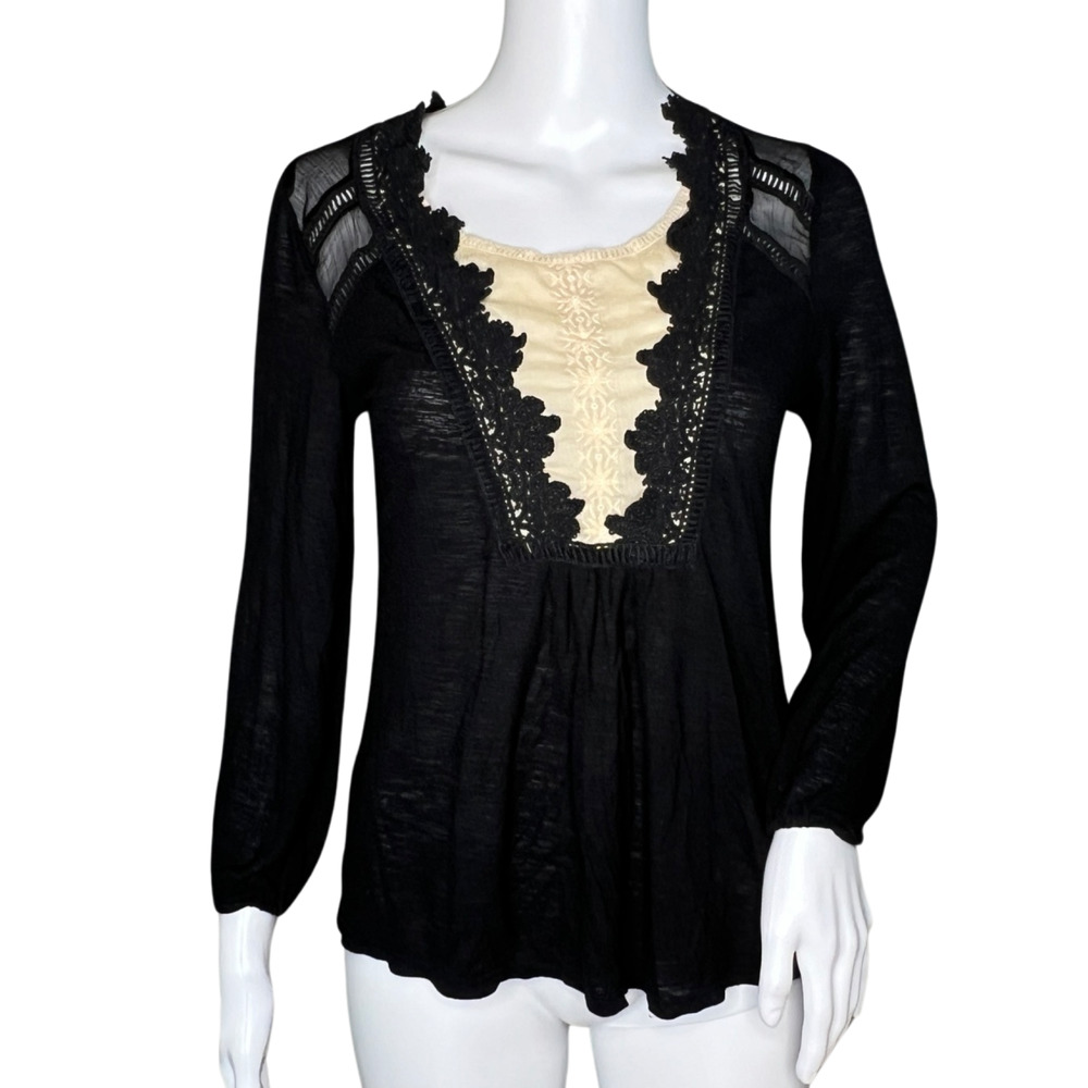 Meadow Rue Lace Trim Peasant Blouse Bohemian Romantic Sheer Whimsigoth‎ Size S